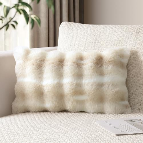 JOTOM Lot de 1 Housse de Coussin Moelleuse 40x60 cm Taie d'oreiller Décorative Douce et Pelucheuse en Fausse Fourrure pour Canapé, Salon, Chambre (Blanc Beige)