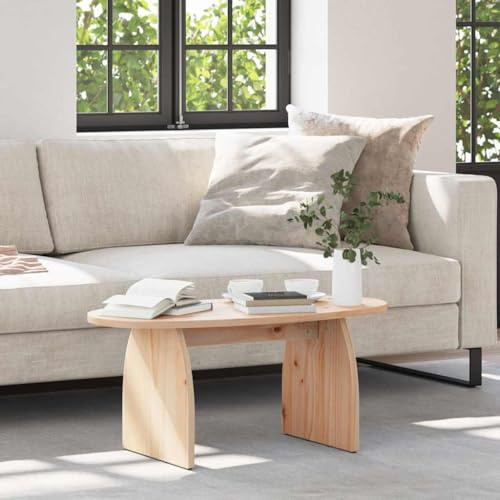 Bucmath Couchtisch Braun Massives Kiefernholz, Ovaler Wohnzimmertisch im Rustikalen Stil, Stabiler Beistelltisch für Wohnzimmer, Langlebiger Holztisch, Natürliche Maserung, Einfache Montage