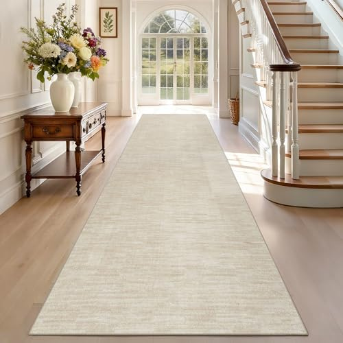 TEHWDAIYOU Teppich Läufer Flur rutschfest Küchenteppich 120 x 400 cm Waschbar Flurläufer Teppichläufer Fußmatte Lang Korridor Teppiche Läufer für Küche, Wohnzimmer, Schlafzimmer Beige