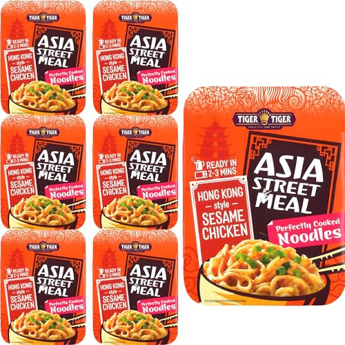 Tiger Tiger Asia Street Meal Hong Kong Style Sesame Chicken Noodles Pack of 6 (270g Each) – Instant Noodles Multipack, Microwave Noodles Pot, Instant Meals & Sides, Ready in 2–3 Minutes