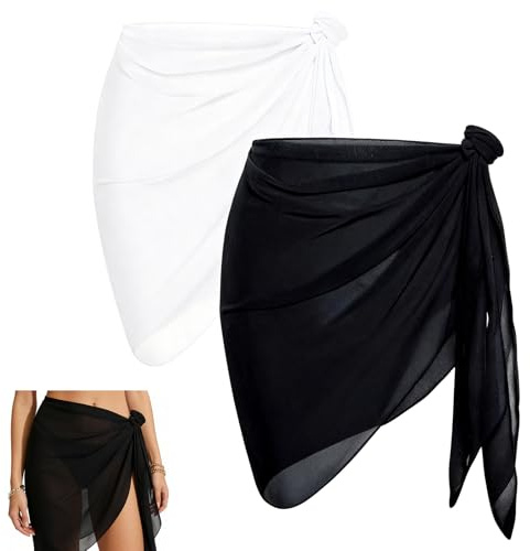 GUIZIYAO 2 Stück 50x180CM Damen Strand Wrap Sarong, Kurz Bikini Cover Up, Vertuschung Chiffon Badeanzug, Wickelröcke, Strandkleid Tücher, Strandtuch Damen Zum Umbinden Für Sommer Urlaub