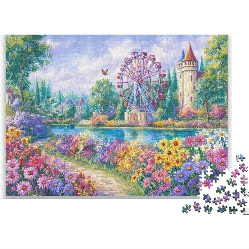 Ferris Wheel Garden 1000 Piece Jigsaw Puzzle Recycled Cardboard Challenging Stress Relief Ferris Wheel Park for Gifts for Women And Men 38x26cm/1000pcs