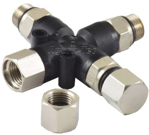 Agora-Tec Airbrush Druckluftverteiler 3-fach Schwarz mit 2 Blindstopfen für Airbrushtechnik