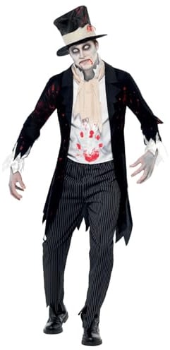 Smiffys Till Death Do Us Part Zombie Groom Costume - Black Jacket With Waistcoat, Scarf, Trousers and Top Hat - Halloween Fancy Dress