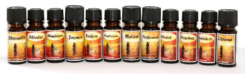 Duftöle (706) Raumduft 12er SET Aromaöle Citronella, Flieder, Himbeere, Jasmin, Kokos, Maiglöckchen, Melissa, Pfefferminz, Pfirsich, Moschus, Sandelholz, Zitrone