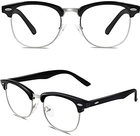 CGID 50er Jahre Retro Nerd Brille Halbrahmen Hornbrille Stil Rockabilly Streberbrille,Glossy Schwarz