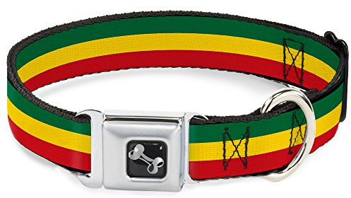 Buckle-Down Seatbelt Buckle Dog Collar, Rasta, Large, Durable Nylon