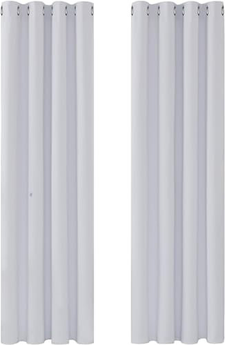 Deconovo Verdunkelungsgardine mit Ösen Gardinen gegen Kälte Wohnzimmer Vorhang Verdunkelungsvorhang Blickdicht Vorhänge, 245x140 cm(HöhexBreite), Silber Grau, 2er Set