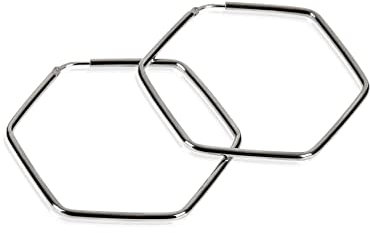 modabilé Creolen Hängend Sechseck Hexagon Damen Rhodiniert (50mm) 925 Sterling Silber Form: Eckige Ohrringe Groß Edel Statement Ohrhänger für Frauen