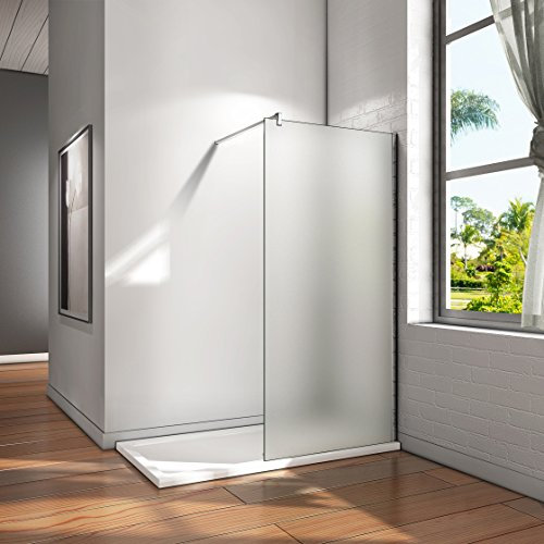 120x200cm Walk in Dusche Duschabtrennung Duschwand 10mm Nano Milchglas frosted Glas Trennwand mit Stabilisierungsstange