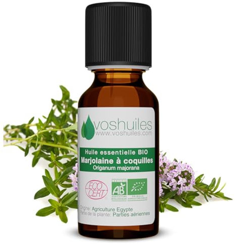 Huile Essentielle BIO de Marjolaine à coquilles - 100% Pure et Naturelle - HEBBD et ECOCERT - Huile Essentielle aux Nombreuses Vertus et Applications 10ml - VOSHUILES