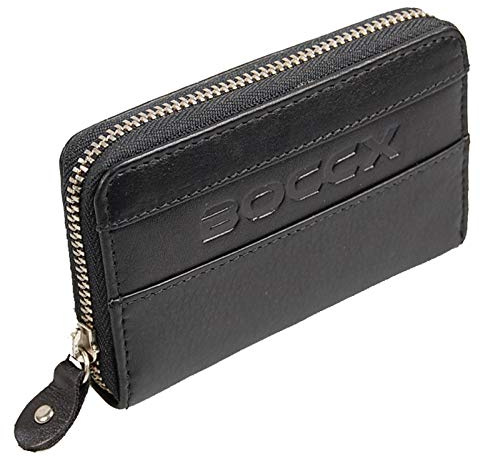 BOCCX Mini Geldbörse Herren Geldbeutel Echtleder mit RFID-Blocker Designer Kleiner Geldbeutel mit Reißverschluss Portmonee aus echtem Leder 10009 GoBago (Schwarz)