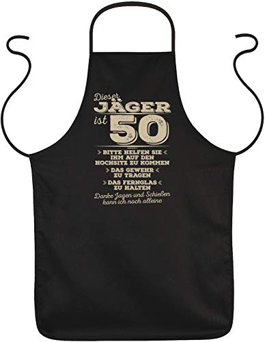Tini - Shirts 50 Geburtstag Jäger Koch-Schürze - Geschenk-Idee Sprüche-Schürze 50 Jahre : Dieser Jäger ist 50 Bitte helfen Sie ihm auf den Hochsitz … - Geschenkschürze 50.Geburtstag