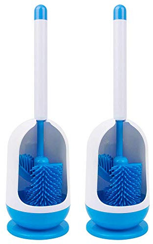 Anjing Softborsten Toilettenbürsten Set 2 Stück weiß blau