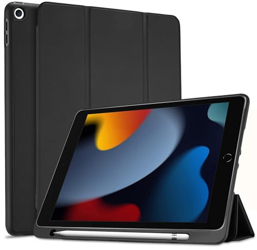 ProCase iPad 10.2 2020/2019 Custodia TPU/Cover per iPad 8a/7a Gen con Portamatite, Smart Cover con Auto Svegliati/Sonno, Ultra Sottile e Leggero Flessibile TPU Copertura – Nero