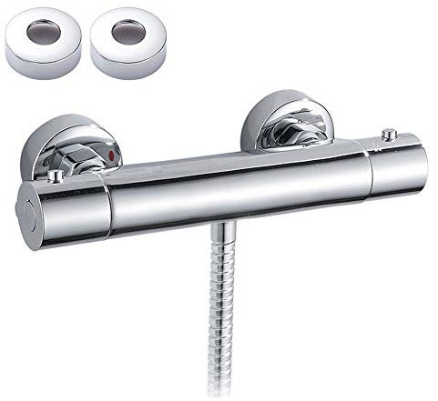 Chrome Thermostatic Shower Mixer Bar Modern Wall Mounted Shower Mixer Valve Anti Scald Tap Hot Cold Water Mixer Constant Temperature Control for Bathroom