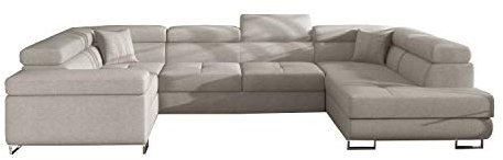 MOEBLO Ecksofa mit Schlaffunktion mit Bettkasten Couch U-Form Polstergarnitur Wohnlandschaft Polstersofa mit Ottomane Couchgranitur - LEA U (Beige (Cover 02), Ecksofa Rechts)