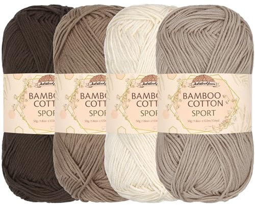 JubileeYarn Sportgarn, Bambus-Baumwolle, 50 g/Knäuel, Brauntöne, 4 Knäuel