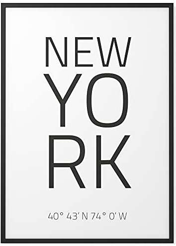 Papierschmiede® Geo Poster Koordinaten New York, A2 Stadt Poster als Wanddeko für Wohnzimmer Schlafzimmer Küche Esszimmer, USA East Coast, Bild ohne Rahmen