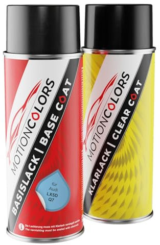 MOTIONCOLORS Eisblau Metallic LX5D / X5D / Q7 für Audi Autolack Sprühdosen Set Basislack Klarlack Spraydose 400ml