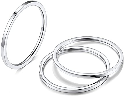 Bestyle Set di 3 anelli per uomo e donna, in acciaio inossidabile, ultra sottile, 1 mm di larghezza, 4 colori
