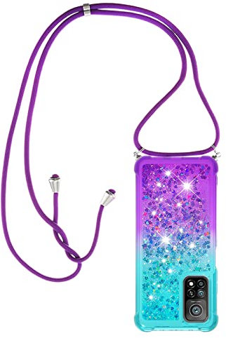 Paekear Funda con Cuerda para Xiaomi Mi 10T / 10T Pro, Carcasa de movil con Cuerda para Colgar - Correa para Hombro y Cordón Colgante/Brillante Arena movediza Cover Case con Banda Cordon