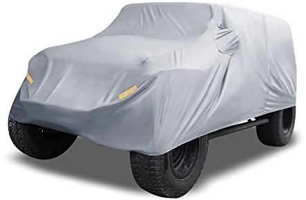 X AUTOHAUX Autoabdeckung SUV Autoplane Outdoor Wasserdicht Auto Abdeckplane für Jeep Wrangler JK JL 4 Türer 2007-2021 Grau