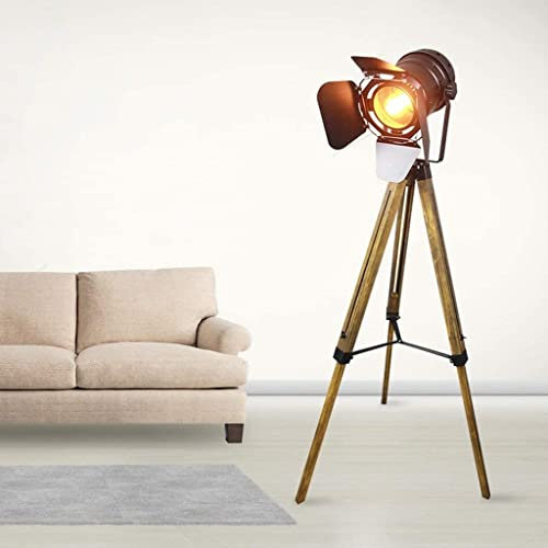 AAOTE Corner Tall Floor Lamps For Living Room Industrial Vintage Wood Floor Lamp, Photography Style Adjustable Tripod, Black Floor- for Living Room Dining Room