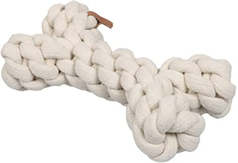 D&D Home, Hundespielzeug mit Zähnen, Spielzeug S – 19 cm, Beige, Spielzeug, 100% Baumwolle, trägt zu gesunden Zähnen und Zahnfleisch bei, ideal zum Ziehen, Spielseil in Knochenform