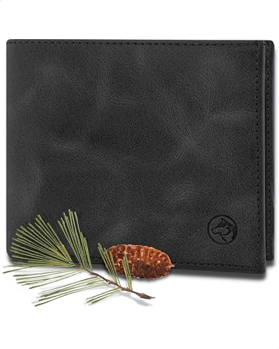 Wolfstrøm Geldbörse Herren Leder 'Nørge XL' – Tri-Fold Herren-Portemonnaie RFID-Blocker – 8 Karten-Fach, Ausweis-Fach, 2X Großes Zusatzfach, Scheinfach, Kleingeldfach – Antique Black