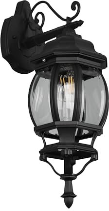 Trio Leuchten Außen Wandleuchte Elvo 206960132, Aluminium Druckguss Schwarz matt, Glas klar, exkl. 1x E27