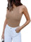 REORIA Damen Sexy ärmelloser High Neck Racer Back Halfter Tanga Bodysuits Gymnastikanzug Tanktops Khaki XL