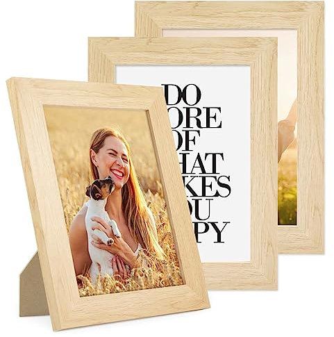 PHOTOLINI 3er Bilderrahmen 13x18 Holz MDF Natur, Set breite Bilderrahmen 18x13, Fotorahmen 13 x 18 cm mit Acrylglas, Picture Frame 18x13 zum Aufhängen & Aufstellen, Bilder Rahmen 13x18 für Fotos