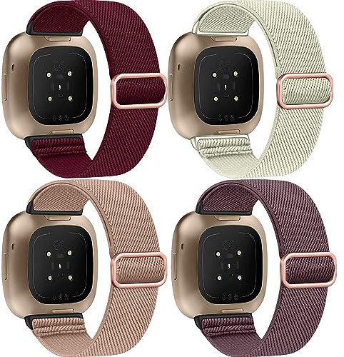 Zspoly 4 Stück Stretch Nylon Armbänder, Kompatibel mit Fitbit Versa 4/Fitbit Versa 3 Armbänder/Fitbit Sense 2/Fitbit Sense Armbänd, Einstellbare Weiche Woven Übung Armbänd für Männer und Frauen