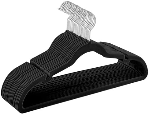 SONGMICS Kleiderbügel Samt, 20er Set, rutschfest, 43 cm breit | Bügel, 0,6 cm dick, mit Einkerbungen im Schulterbereich, Steg für Hosen, um 360° drehbarer Haken, platzsparend CRF029B02
