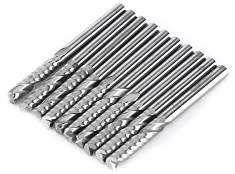 TICFOX 10 Uds Fresa de Extremo de Flauta Única, Fresas de Extremo En Espiral de Carburo de Tungsteno Brocas de Enrutador CNC Vástago de 4mm para Madera, Aluminio, Acero, PCB, PVC, Placas de Circuitos