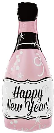 Folienballon * Champagner Flasche Happy New Year * rosa als Deko für Silvester und Party | 49x100cm groß | Partydeko Luftballons Ballons