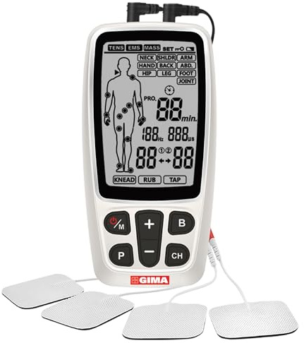 GIMA - Tens Gima-Care 3in1 2-Kanal mit Massagefunktion und transkutaner Muskel- und Nervenelektrostimulation, zur Schmerzlinderung, zum Trainieren und Entspannen von Muskeln und Sehnen, 28405