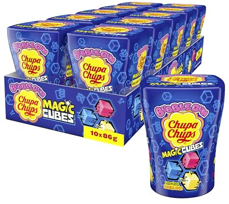 Chupa Chups Magic Cubes, Vorratspackung enthält 10 Magic Cube Kaugummi-Boxen, Bubble Gums in Würfel-Form, ändern beim Kauen die Farbe, geeignet für Geburtstag, 10 x 86g