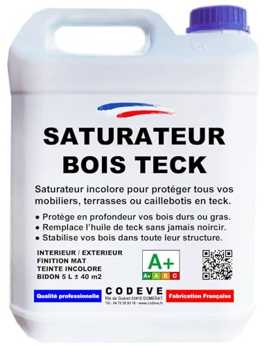 Saturateur Teck - Codeve Bois - 5L - Intérieur/extérieur - Pour La Protection De Votre Mobilier, Terrasse Ou Caillebotis En Teck.
