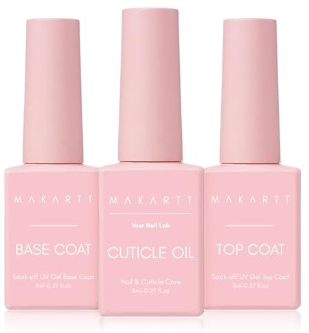 Makartt Base und Top Coat Gel: 3 Stück mit 8ml Nagelöl für UV Nagellack Anfänger Nagelhautpflege