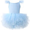 AIEOE Tanzkleider für Mädchen Ballettkleid Ballett Trikot Schrittgurt Mit Knopf Kurzer Volant Ärmel Ballett Tanz Gymnastik Kinder 6-8 Jahre Blau B