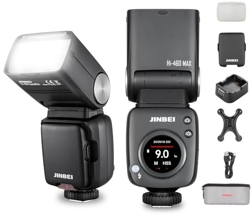 JINBEI Hi-460MAX(S) Innovativer Touchscreen mit Zifferblatt, Lithium-Akku 2000 mAh, Recyclingzeit von 0,05 bis 1,7 s, Universalschuh für Sony