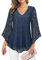 Gemulate Blue Tunic Tops for Women UK Womens Lace Long Sleeve Tops Plain V Neck T Shirts Loose Casual Blouse Dressy Shirt Ladies Tops Blue Evening Tops for Women UK - Dark Blue, XL