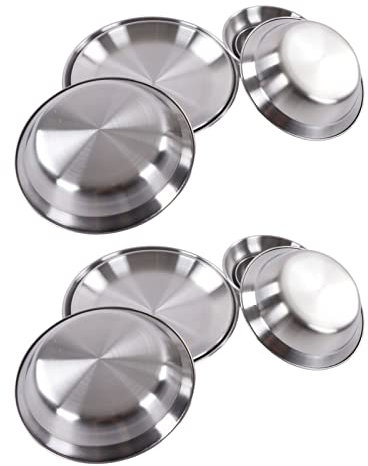 Stainless Steel Dishes Set, Camping Dinnerware Set, Complete Messware Kit Tableware, 12pcs Camping Dinnerware Set, Plates Bowls Set with Storage Bag for Outdoor Hiking Camping