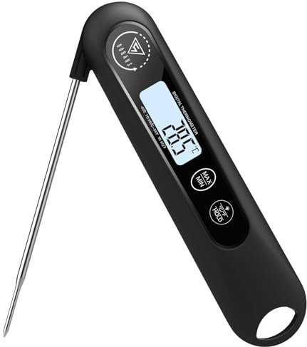 DOQAUS Meat Thermometers, 3S Instant Read Food Thermometer, Accurate Meat Thermometer Probe With Backlight, Foldable Long Probe, Auto On/Off, Cooking Thermometers for Kitchen, BBQ, Water, Milk(Black)