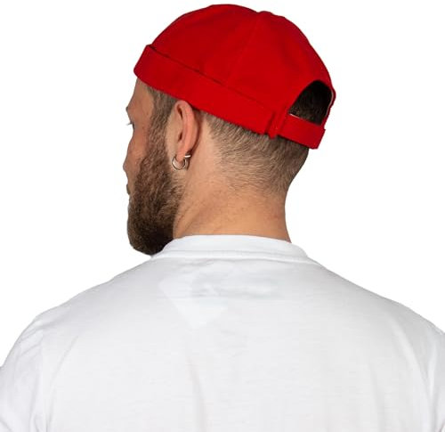HATSQUARE - Docker-Cap aus Baumwolle, Unisex, ohne Rand, Totenkopf, ohne Rand, Beanie mit Umschlag, für Damen und Herren - Rot