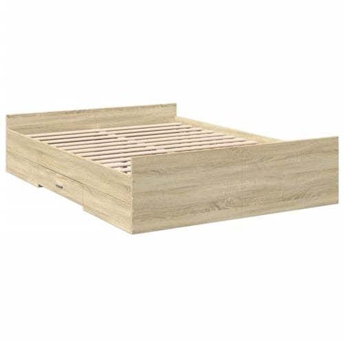 vidaXL Bettgestell, Bett mit Schubladen, Bettrahmen mit Sperrholzlatten, Doppelbett für Schlafzimmer, Schubladenbett, Sonoma-Eiche 120x200cm Holzwerkstoff