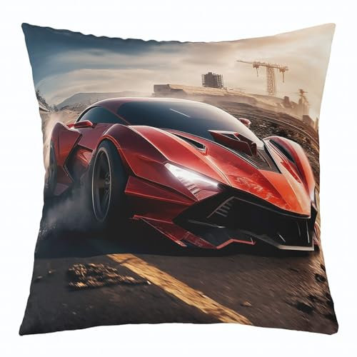 Homewish Rot Race Auto Kissenbezug 40x40cm,Cool Racing Auto Wurf Kissenbezug für Kinder Jungen Teens,Sport Auto Kissenbezug,Extreme Sport Thema Dekorative Kissenbezug Schlafzimmer Dekor