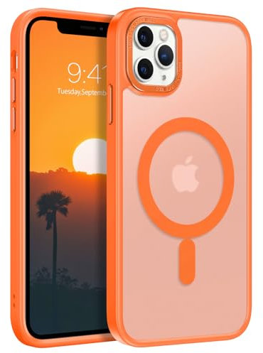 GUAGUA Magnetisch Hülle für iPhone 11 Pro Max [Kompatibel mit MagSafe] Matt Handyhülle Stoßfest Durchscheinende Rückseite Dünn Schutzhülle Case für iPhone 11 Pro Max (6,5 Zoll) Orange
